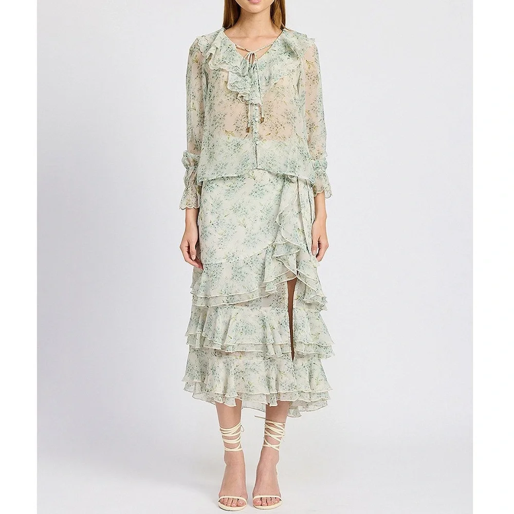 En Saison Marlene floral ruffle tiered Midi skirt - Picture 7 of 13